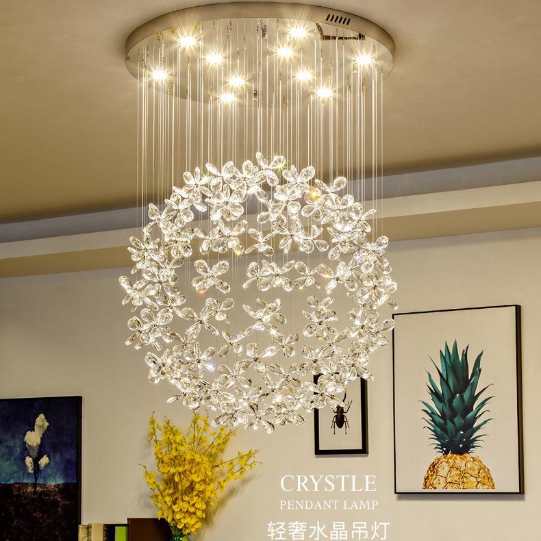 客厅灯水晶吊灯圆形餐厅灯欧式创意个性圆球吧台服装店楼梯吊灯