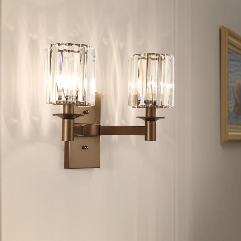 美式水晶壁灯现代简约铁艺卧室床头灯家用客厅墙壁创意过道壁灯