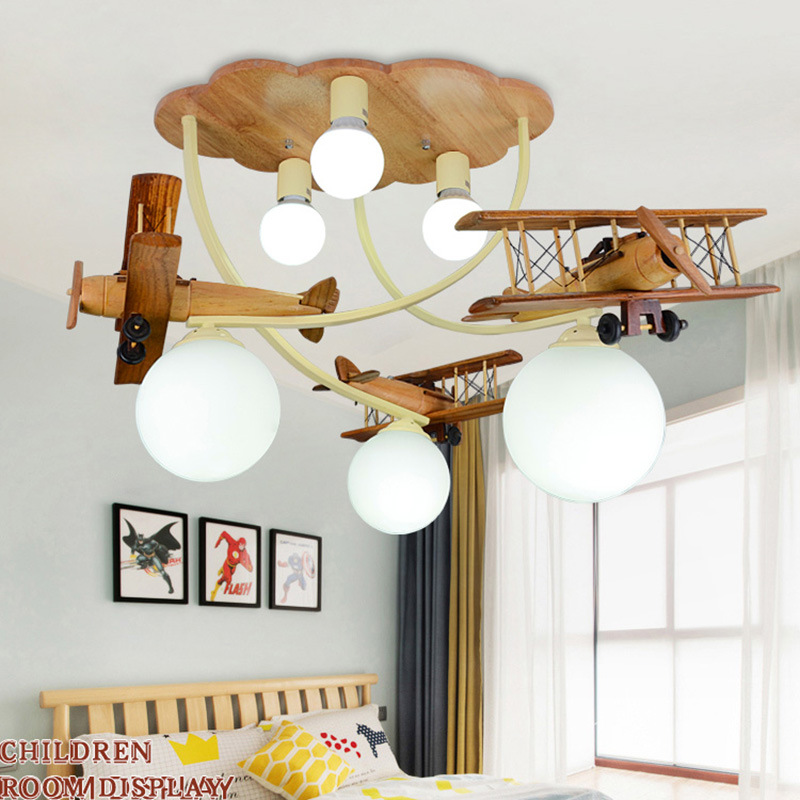 创意家装 原木飞机灯 儿童卧室吸顶灯具 男孩房间卡通led灯 灯饰