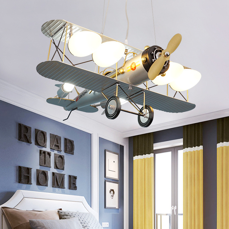 简约现代儿童房飞机灯男孩卧室房间吊灯个性创意护眼led卡通灯具