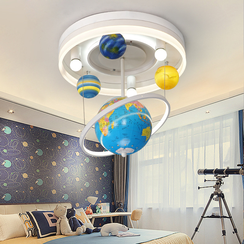 地球仪儿童房吊灯个性男孩卧室灯创意现代欧式北欧星球卡通灯具