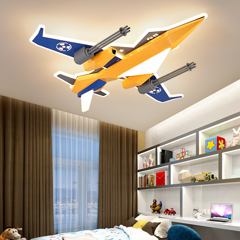 智能儿童房飞机吸顶灯男孩卧室创意战斗机造型灯饰欧式语音现代LE