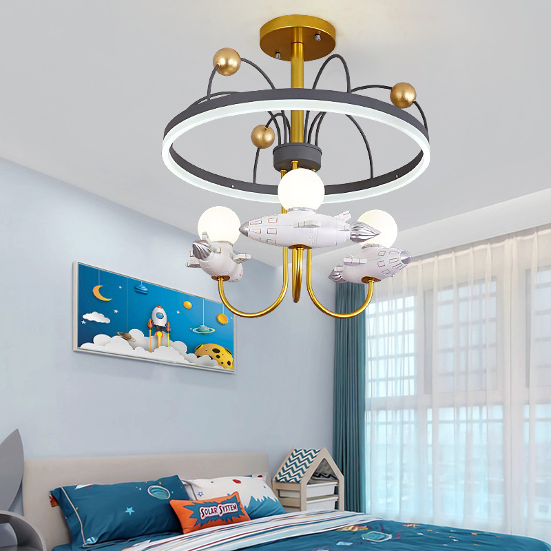 创意北欧火箭儿童房灯男孩卧室卡通房间吸顶灯个性简约轻奢灯具