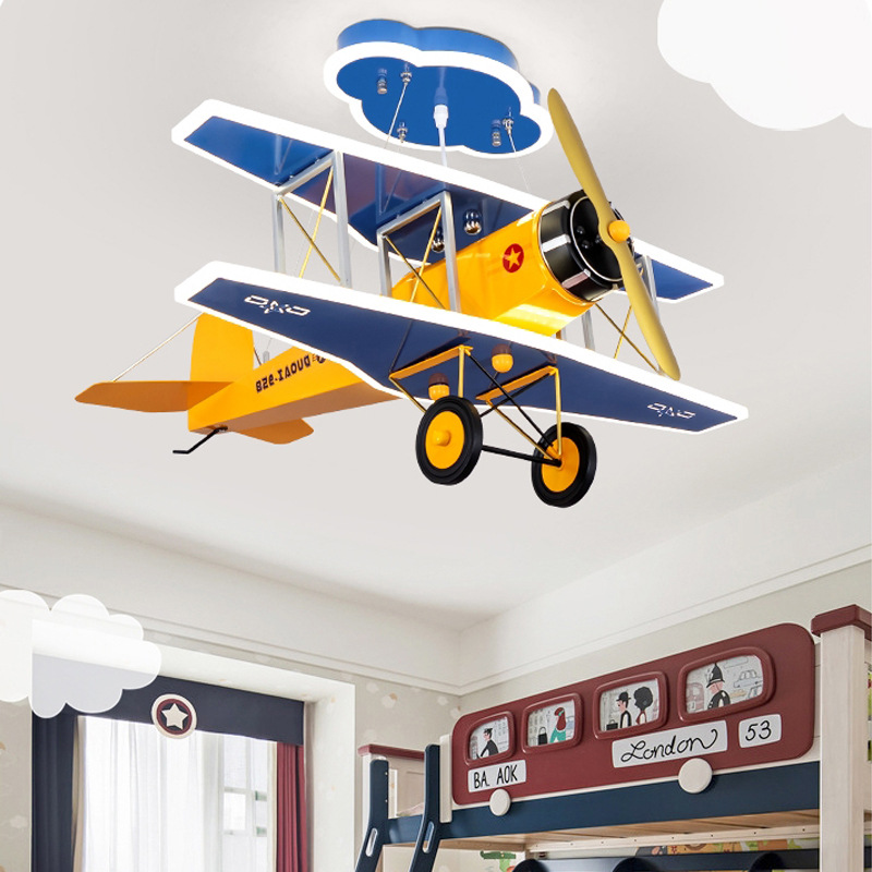 儿童房灯 现代简约led男孩卧室灯具创意个性北欧客厅卡通飞机吊灯