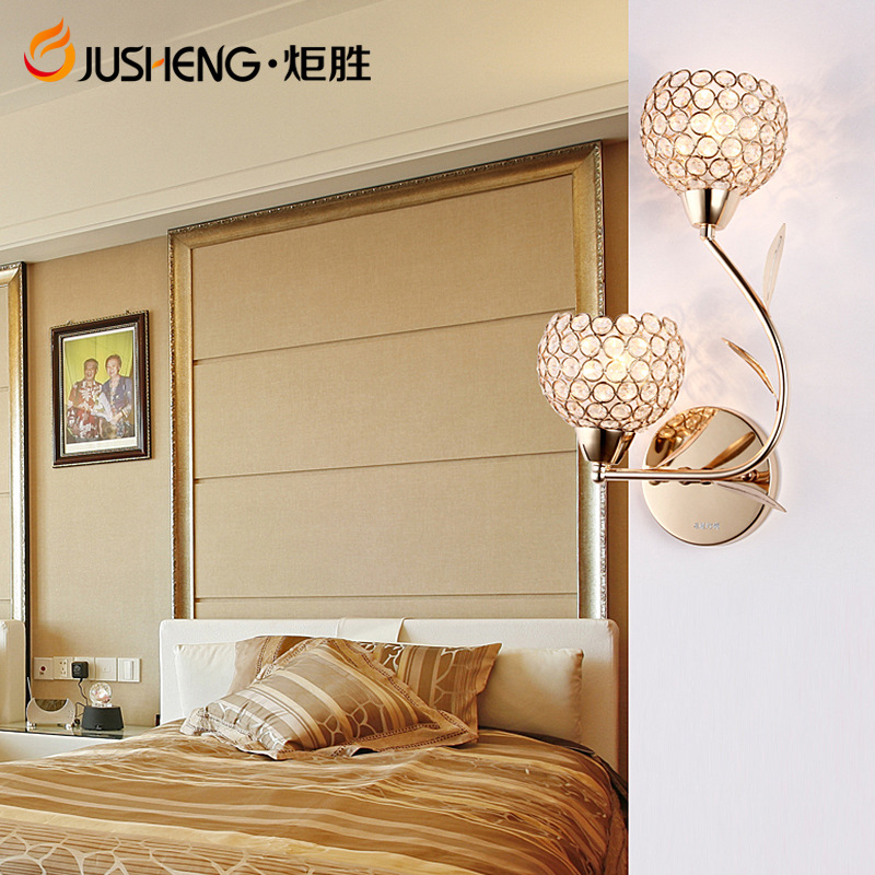 炬胜 现代创意金色水晶壁灯个性镂空卧室床头灯过道走廊客厅壁灯