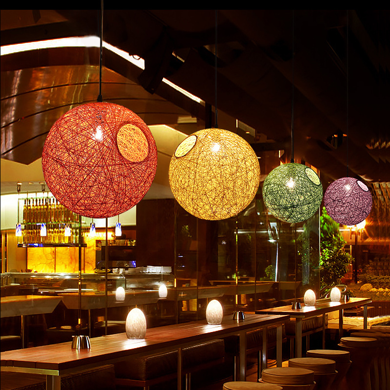 麻球吊灯客厅灯餐厅灯创意个性led 藤艺球形田园鸟巢单头吧台吊灯