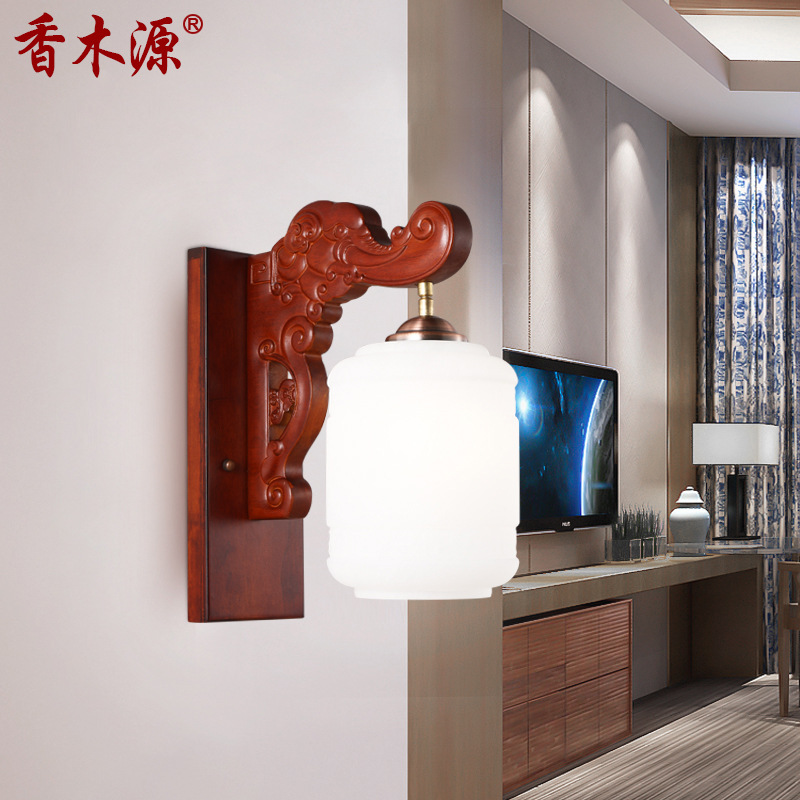 中式客厅壁灯实木仿古书房卧室床头灯具古典酒店过道走廊壁灯3005