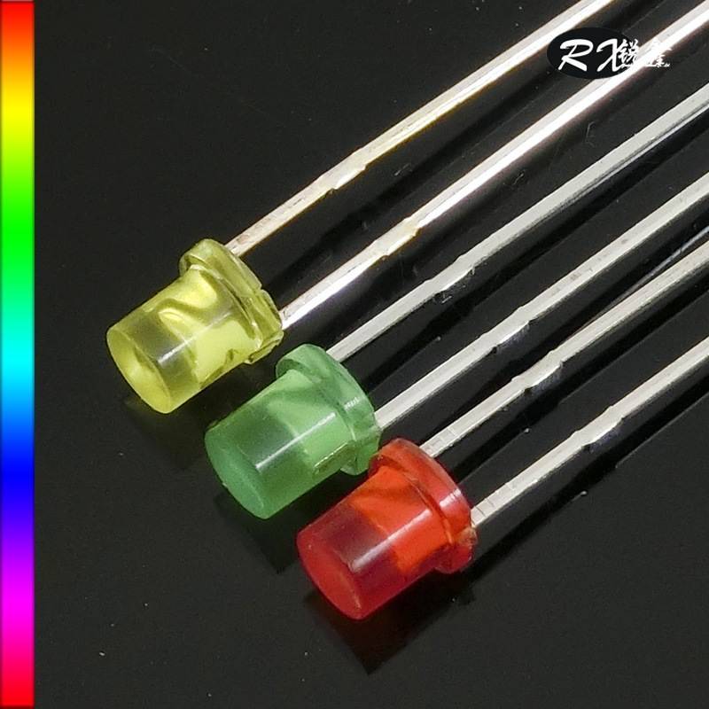 供应3mm平头红发红/黄发黄/绿发绿led灯珠 F3平头led发光二极管