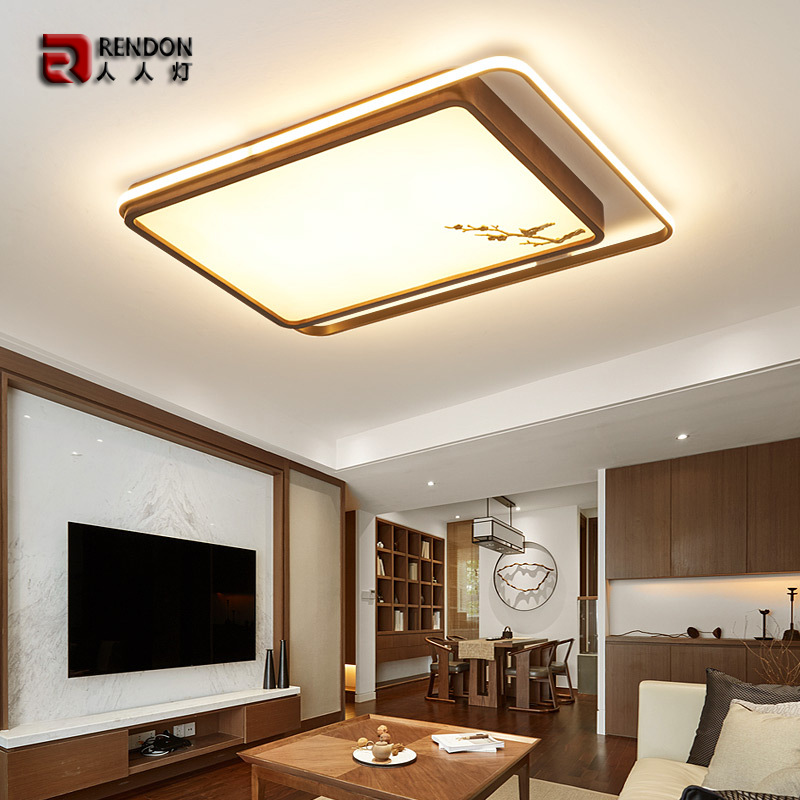 新中式led胡桃木色客厅灯大气吸顶灯创意个性中国风卧室房间灯具
