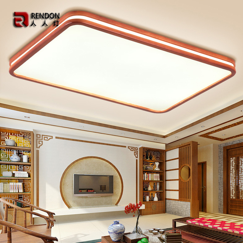 中式实木红木色吸顶灯LED超薄客厅灯现代简约阳台卧室长方形灯具