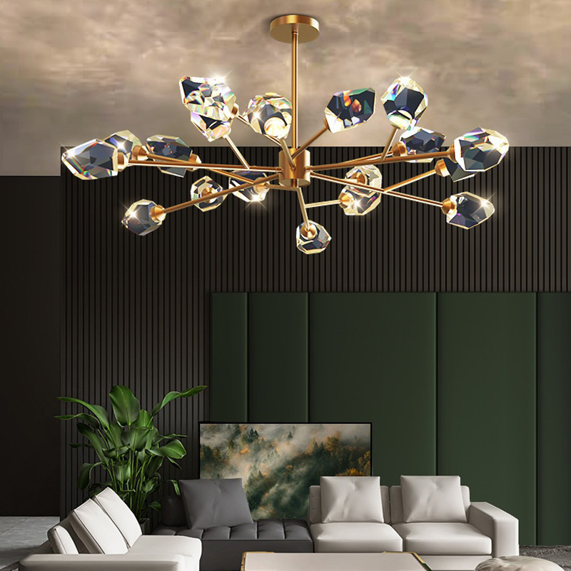 轻奢全铜冰菱角客厅吊灯2020年新款北欧现代简约餐厅水晶分子灯具