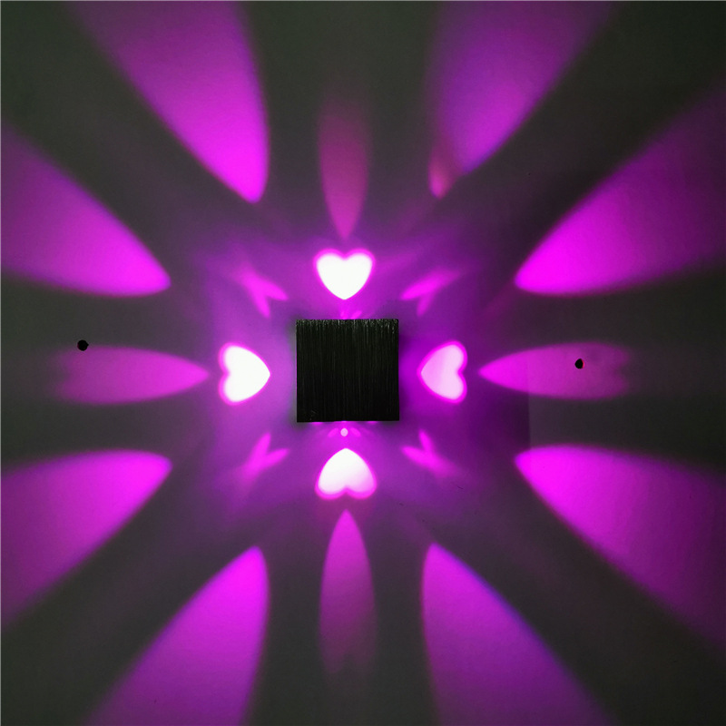 LED爱心壁灯室内创意光效灯正方形走廊过道背景墙装饰灯七彩1w3w