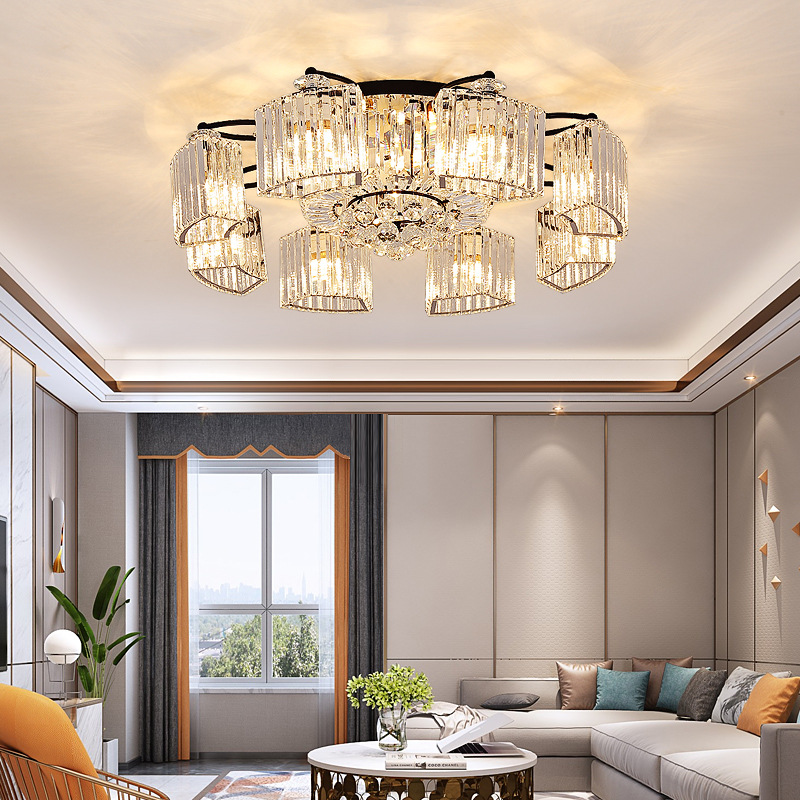 新款美式客厅灯现代简约大气轻奢水晶灯具欧式酒店卧室水晶吸顶灯