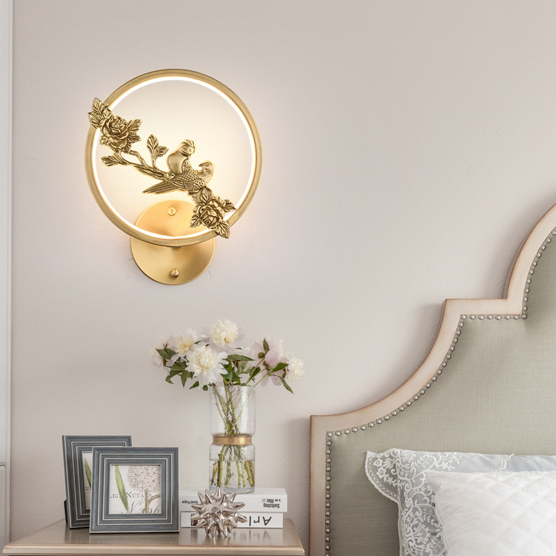 全铜新中式壁灯卧室床头房间装饰led创意高档电视墙壁过道走廊灯