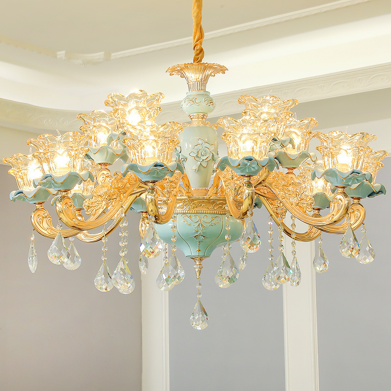 创意锌合金水晶欧式客厅吊灯 别墅家用卧室书房餐厅照明灯饰 灯具