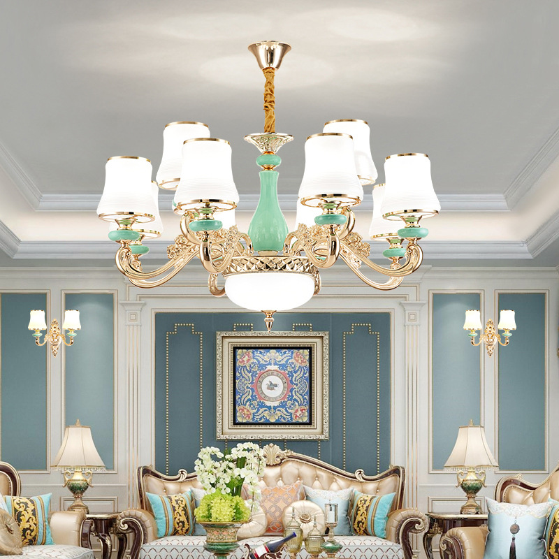 2020年新款客厅锌合金欧式吊灯 陶瓷灯饰照明装饰灯具 餐厅餐吊灯