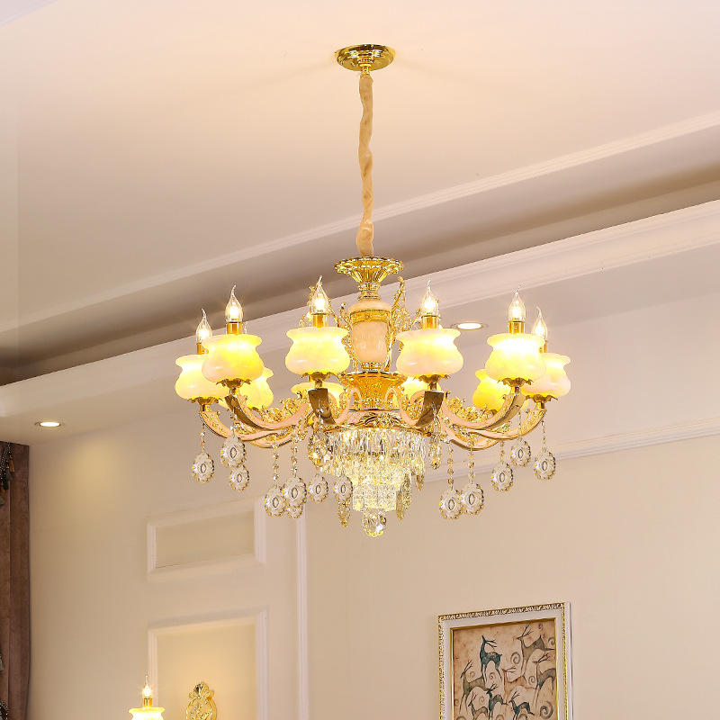 酒店别墅玉石欧式客厅吊灯 水晶灯饰照明装饰灯具大厅卧室 餐吊灯