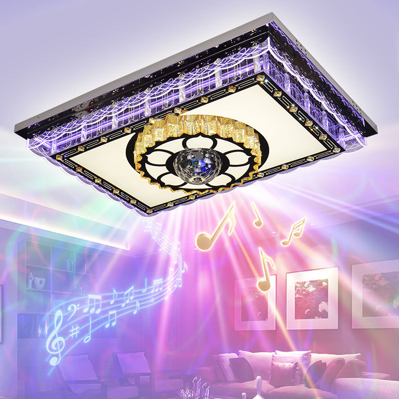 现代简约平板客厅灯 长方形水晶灯具 遥控大厅灯饰 LED蓝牙吸顶灯