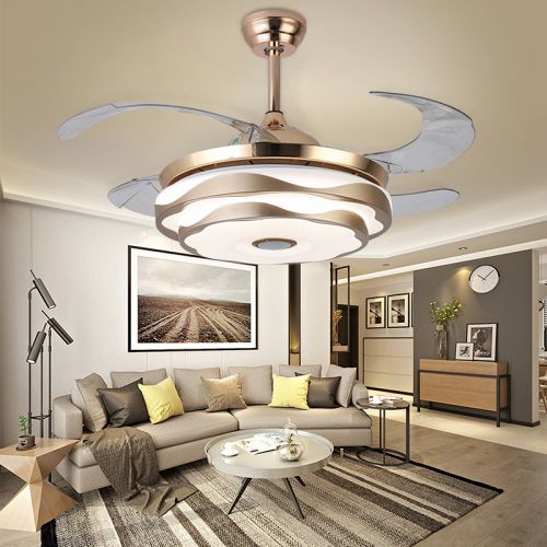 现代简约隐形吊扇灯 创意餐厅一体客厅家用大风力变频带电吊扇灯