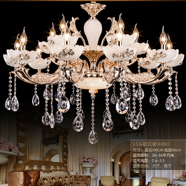 欧式水晶吊灯客厅大气简欧复式楼餐厅卧室灯具锌合金玉石蜡烛灯