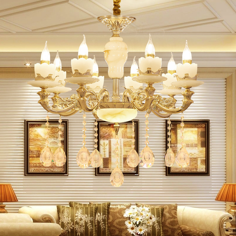 欧式吊灯大气白玉玻璃锌合金客厅吊灯卧室书房餐厅灯具
