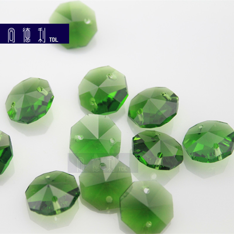 绿色八角珠水晶 14mm机磨绿色水晶八角珠灯饰配件diy 珠帘散珠子