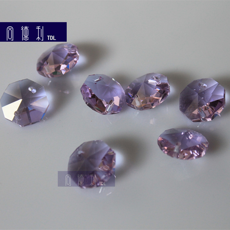 紫色八角珠水晶 14mm机磨紫色水晶八角珠灯饰配件diy 珠帘散珠子