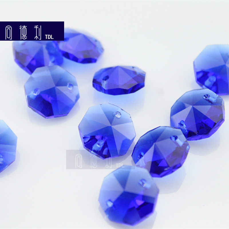 蓝色八角珠水晶 14mm机磨蓝色水晶八角珠灯饰配件diy 散珠子批发