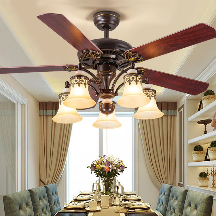 美式吊扇灯 餐厅客厅家用风扇灯 欧式复古卧室电扇灯带风扇吊灯