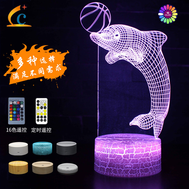 跨境专配海豚系列3D小夜灯七彩触摸遥控台灯 创意礼品灯厂家直销