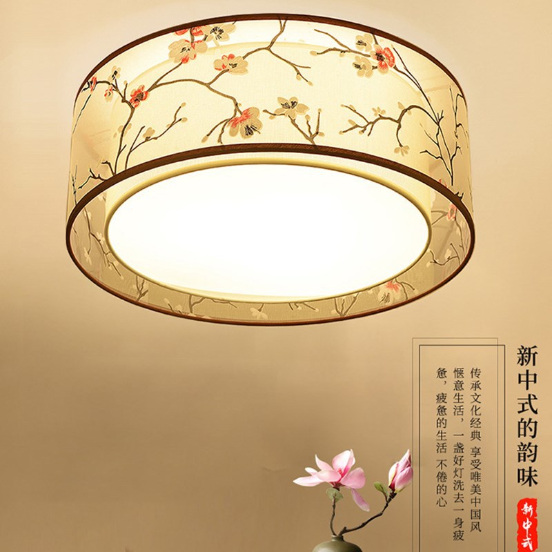 圆形新中式古典刺绣花纹吸顶灯简约中国风禅意方形客厅卧室灯具