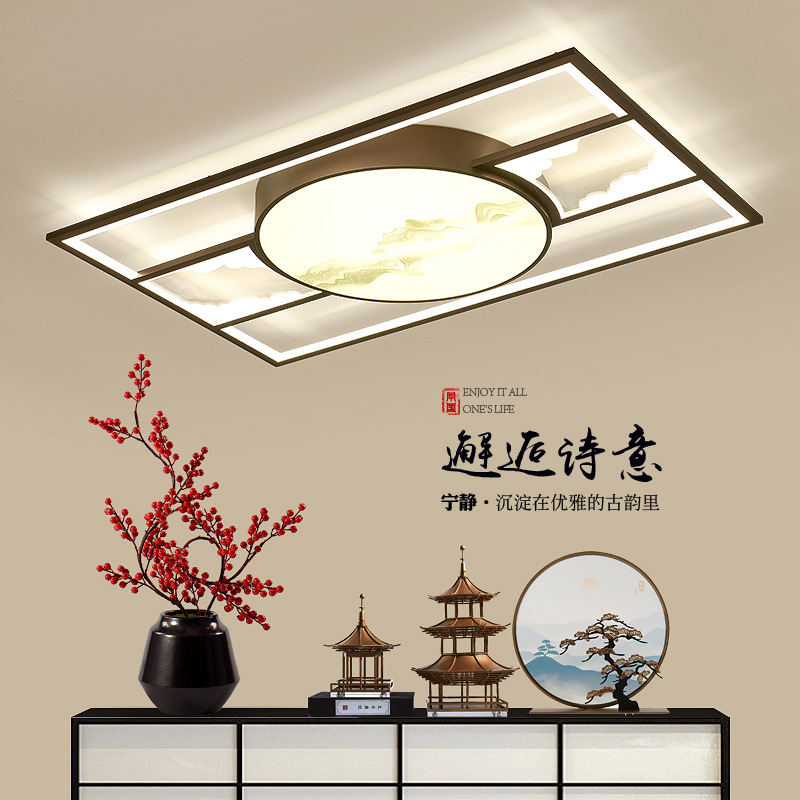 新中式LED吸顶灯简约客厅卧室书房餐厅阳台灯圆形布艺酒店客房灯
