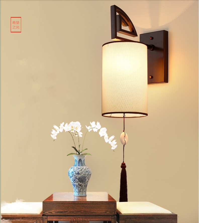 新中式壁灯简约现代卧室床头布艺壁灯中国风过道楼梯客厅电视墙灯
