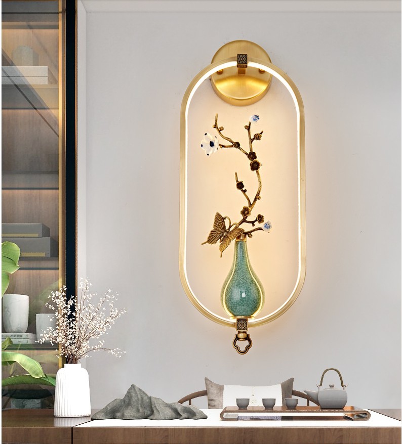 新中式壁灯中国风全铜陶瓷卧室床头灯led 现代客厅电视背景墙壁灯