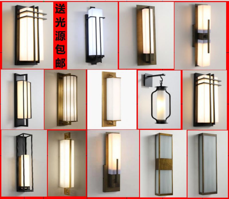 新中式客厅壁灯中国风复古客厅长方形壁灯酒店过道灯工程走廊灯具
