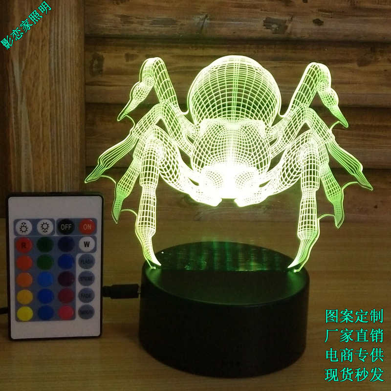 创意亚克力定制蜘蛛3d小夜灯触摸感应USB遥控七彩儿童LED礼品台灯