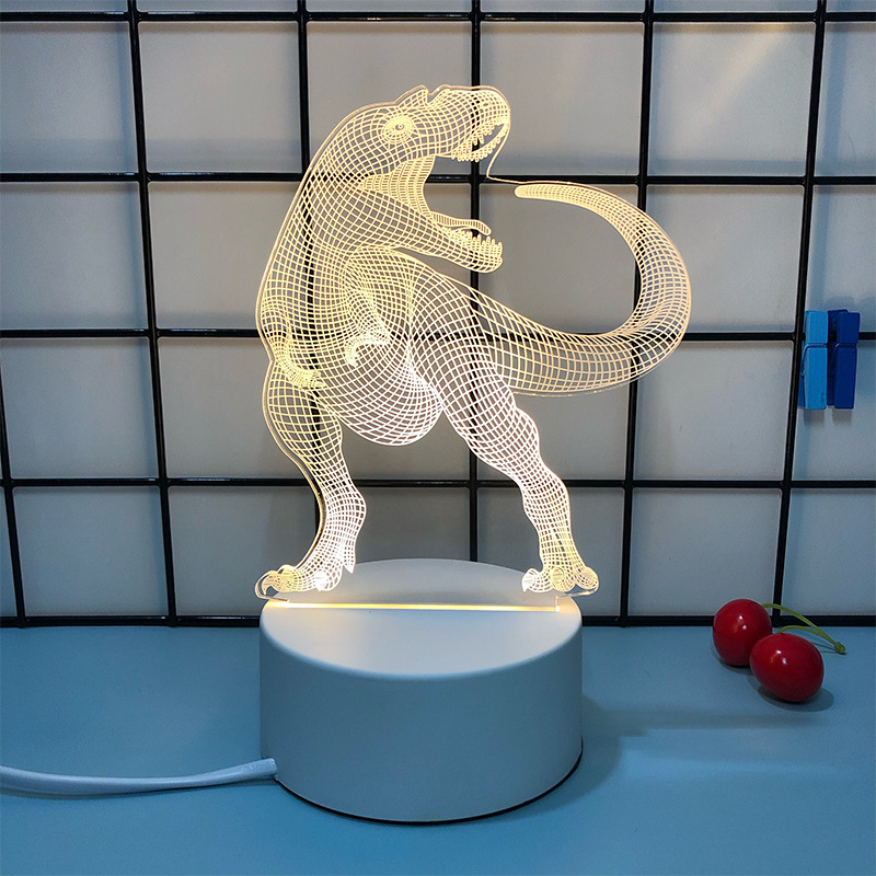 跨境爆款恐龙3d亚克力创意小夜灯卡通新奇七彩触摸电池usb装饰灯
