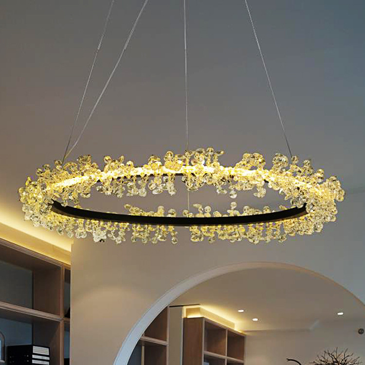 后现代水晶吊灯北欧卧室客厅灯具轻奢LED创意圆环形餐厅水晶吊灯