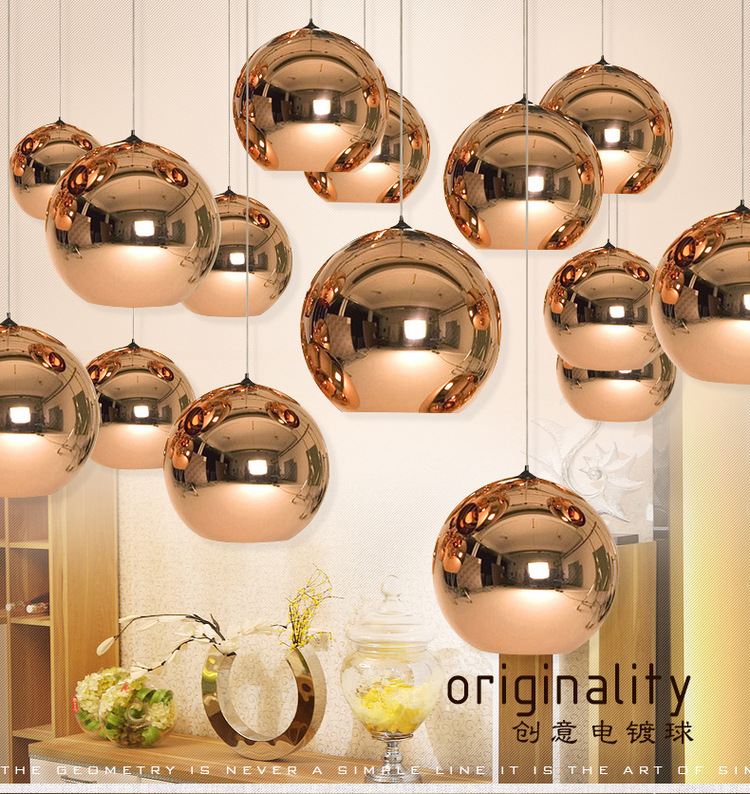 简约现代金铜色电镀玻璃球吊灯吧台餐吧楼梯灯镜面太空球玻璃吊灯