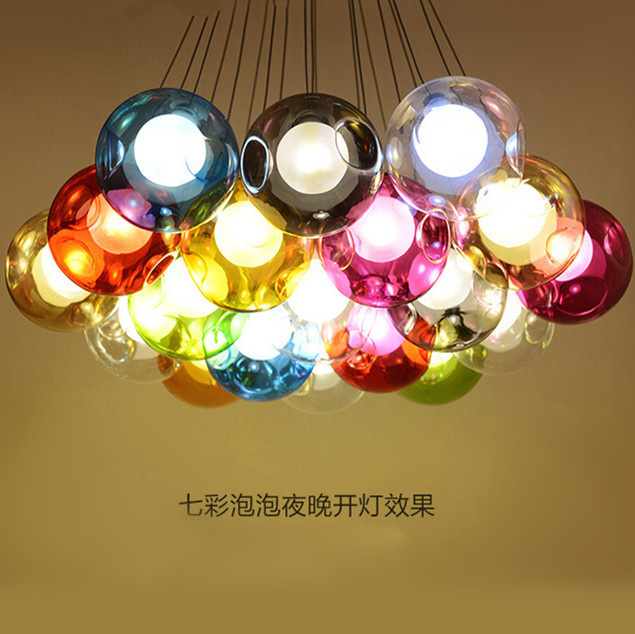 三头彩色玻璃球泡泡球吊灯LED创意时尚咖啡厅酒吧餐厅玻璃吊灯