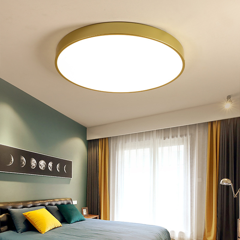 北欧卧室灯现代简约时尚LED吸顶灯 金色主卧次卧房间圆形几何灯具