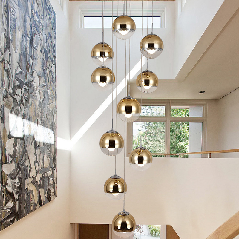 【圆球玻璃楼梯间长吊灯】轻奢北欧创意个性客厅多层现代简约复式