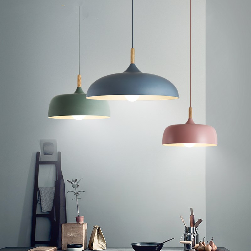 现代简约创意单头圆形吧台吊灯办公室彩色罩灯北欧时尚设计锅盖灯