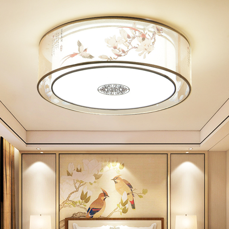 新中式吸顶灯圆方形LED卧室现代简约中国风布艺梅花客厅餐厅灯具