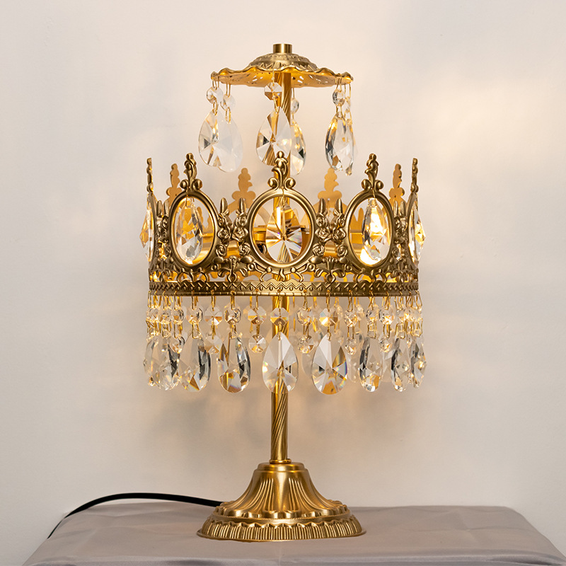 全铜法式田园少女皇冠水晶台灯轻奢复古装饰温馨客厅别墅卧室床头