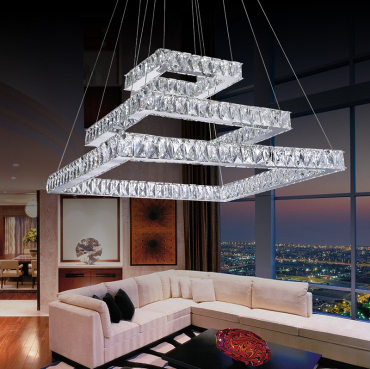 现代简约led吊灯 创意方形水晶餐吊灯酒店餐厅水晶吊灯一件代发