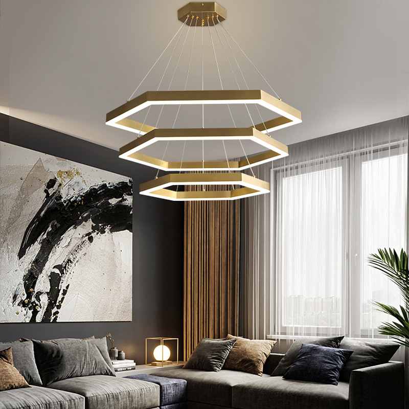 北欧极简设计师客厅吊灯全铜大气led灯具现代简约圆环创意卧室灯