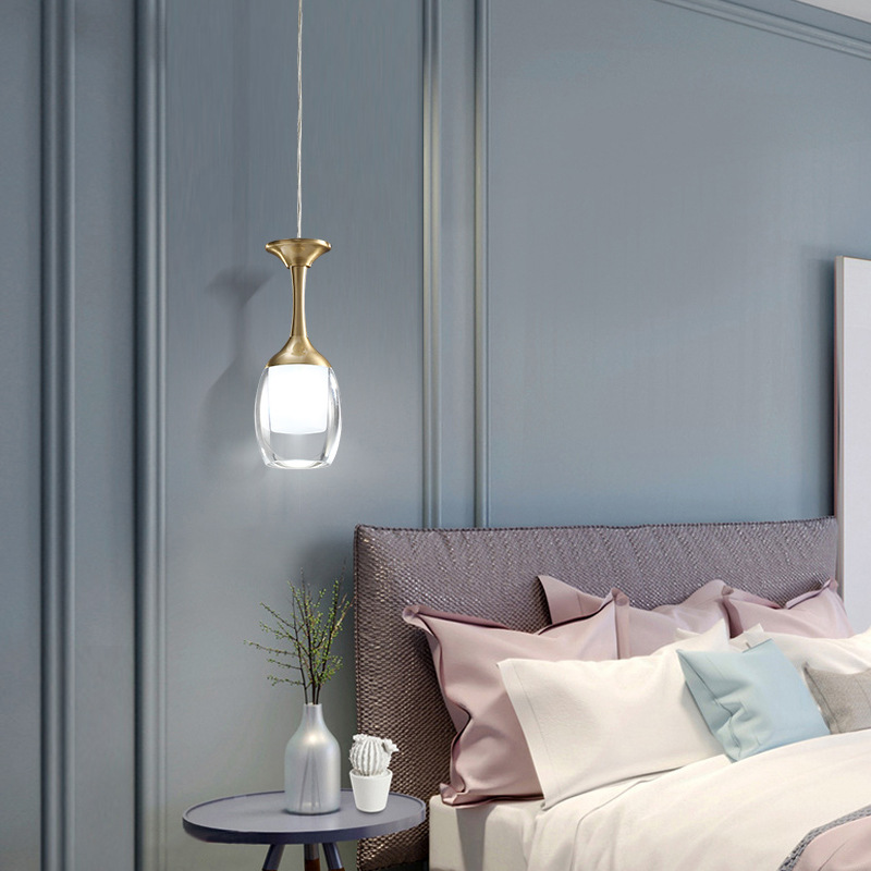 北欧全铜床头吊灯创意个性餐厅卧室灯现代简约设计师单头网红吊灯