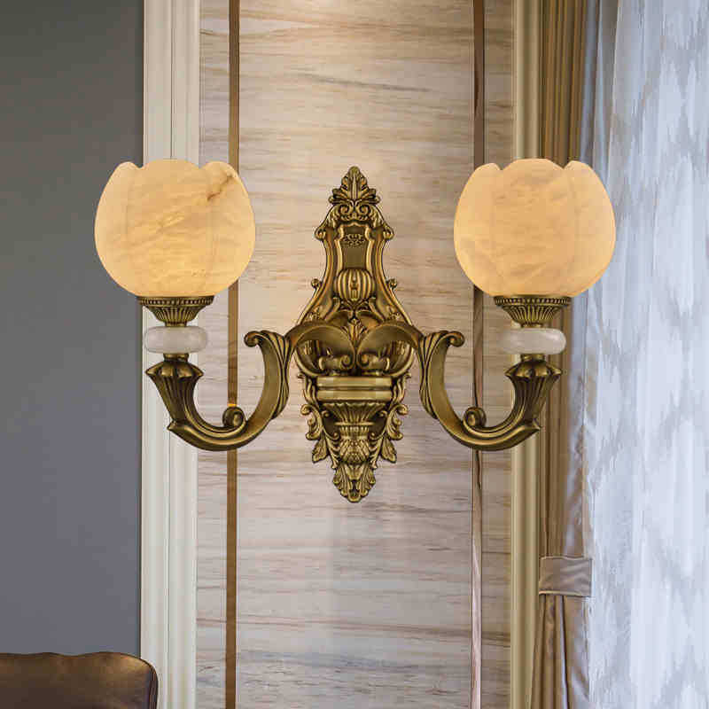 欧式壁灯客厅背景墙壁灯全铜云石玉石灯具卧室过道单头双头壁灯