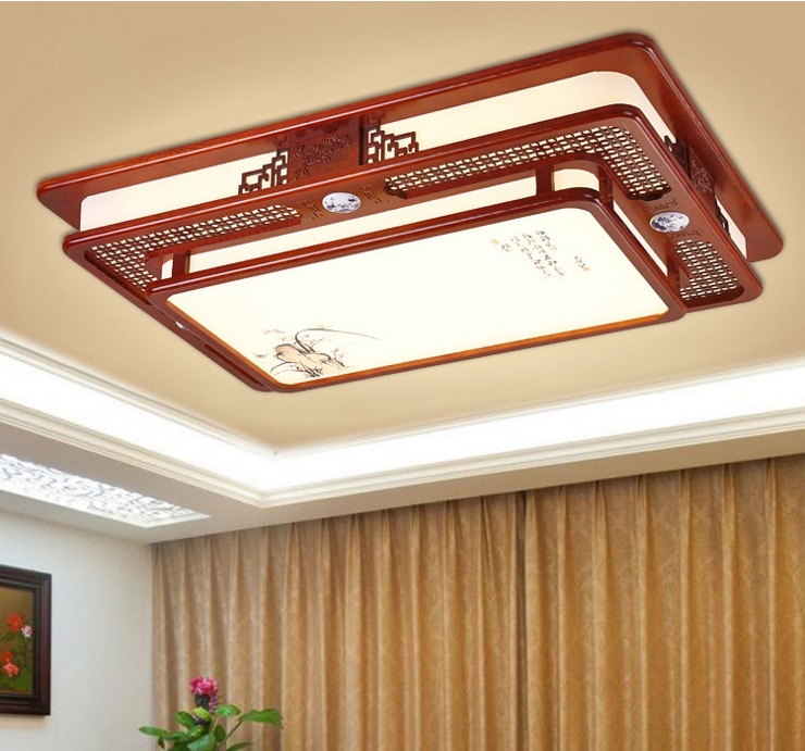 中式吸顶灯实木现代长方形LED简约卧室书房餐厅灯具中国风客厅灯